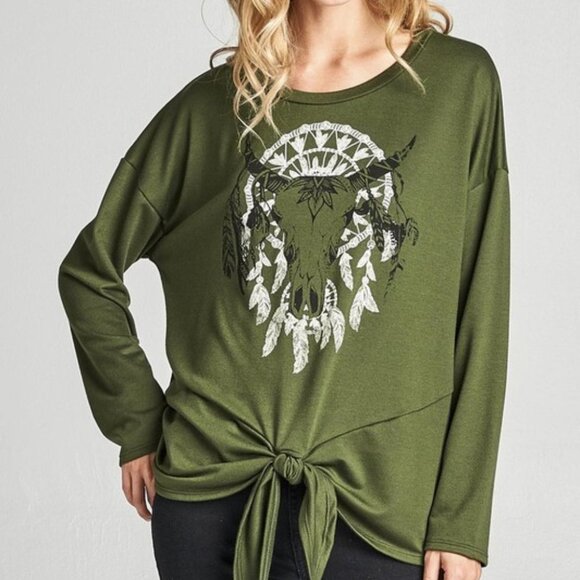 BOHO OLIVE TOP - Picture 1 of 4